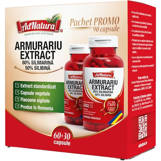 Supliment alimentar Armurariu Extract pachet, 60+30 capsule, ADNATURA Supliment alimentar Armurariu Extract pachet, 60+30 capsule, ADNATURA