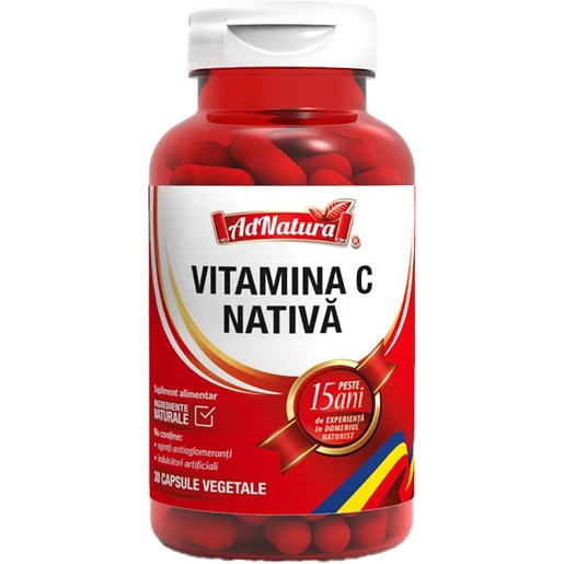 Supliment alimentar Vitamina C Nativa, 30 capsule, ADNATURA Supliment alimentar Vitamina C Nativa, 30 capsule, ADNATURA