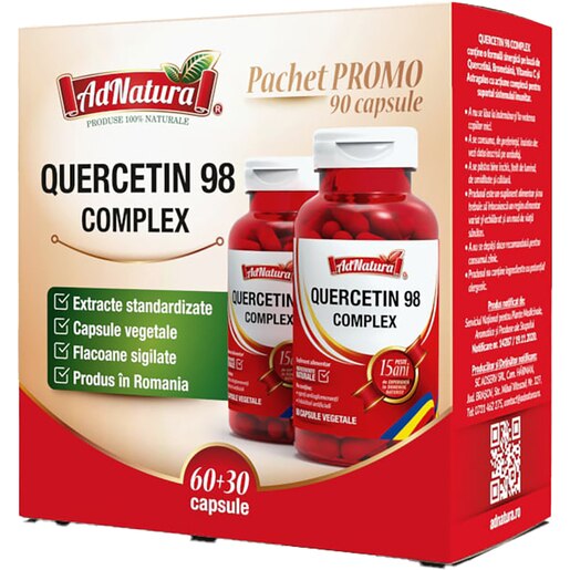 Supliment alimentar Quercetin 98 Complex, 60+30 capsule, ADNATURA Supliment alimentar Quercetin 98 Complex, 60+30 capsule, ADNATURA