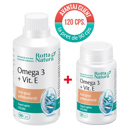 Supliment alimentar Pachet Omega 3 + Vitamina E, 120 capsule, ROTTA NATURA Supliment alimentar Pachet Omega 3 + Vitamina E, 120 capsule, ROTTA NATURA