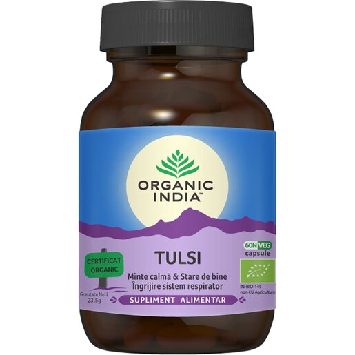 Supliment alimentar Tulsi Minte calma&Stare de bine, 60 capsule, ORGANIC INDIA Supliment alimentar Tulsi Minte calma&Stare de bine, 60 capsule, ORGANIC INDIA