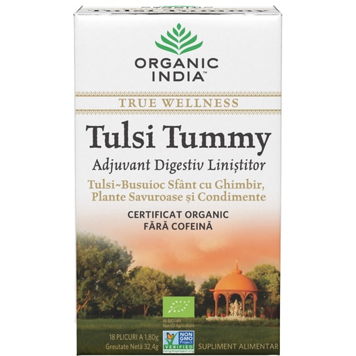 Ceai ORGANIC INDIA Tulsi Tummy, 18 plicuri, 32.4g Ceai ORGANIC INDIA Tulsi Tummy, 18 plicuri, 32.4g