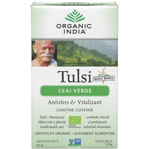 Ceai verde ORGANIC INDIA Tulsi, 18 plicuri, 34.2g Ceai verde ORGANIC INDIA Tulsi, 18 plicuri, 34.2g