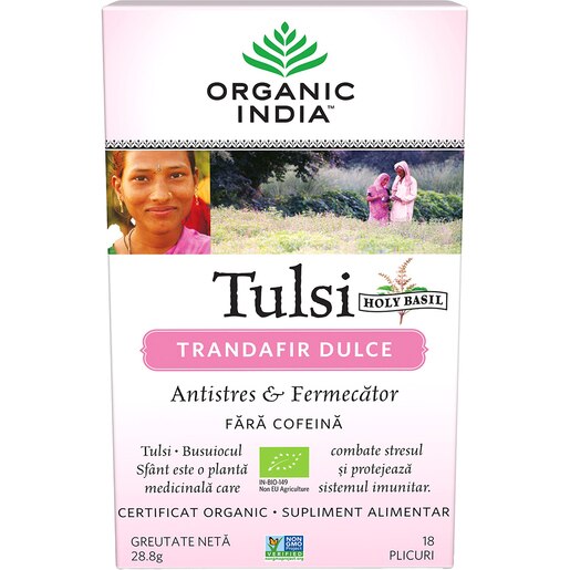 Ceai ORGANIC INDIA Tulsi Trandafir dulce, 18 plicuri, 28.8g Ceai ORGANIC INDIA Tulsi Trandafir dulce, 18 plicuri, 28.8g