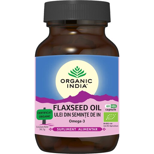 Supliment alimentar Ulei din seminte de in organic Omega-3, 60 capsule, ORGANIC INDIA Supliment alimentar Ulei din seminte de in organic Omega-3, 60 capsule, ORGANIC INDIA
