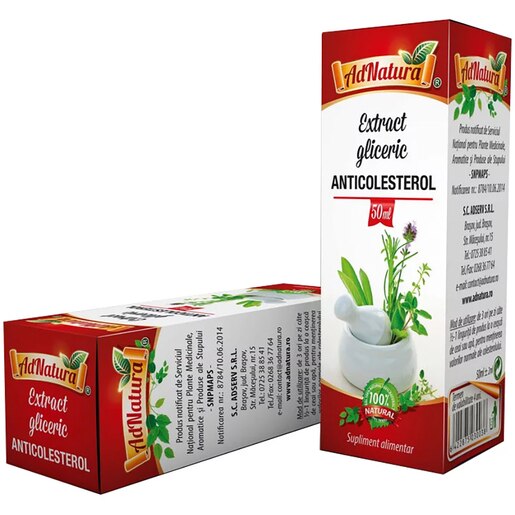 Supliment alimentar Extract Gliceric Anticolesterol, 50 ml, ADNATURA Supliment alimentar Extract Gliceric Anticolesterol, 50 ml, ADNATURA