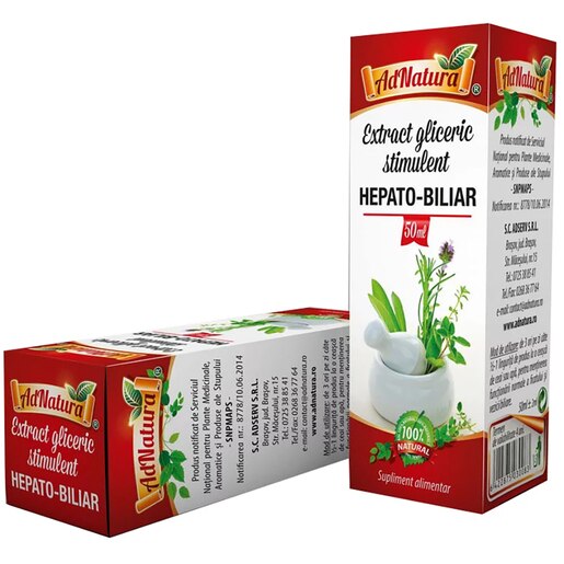 Supliment alimentar Extract Gliceric Stimulent Hepatobiliar, 50 ml, ADNATURA Supliment alimentar Extract Gliceric Stimulent Hepatobiliar, 50 ml, ADNATURA
