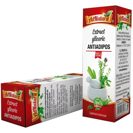 Supliment alimentar Extract Gliceric Antiadipos, 50 ml, ADNATURA Supliment alimentar Extract Gliceric Antiadipos, 50 ml, ADNATURA