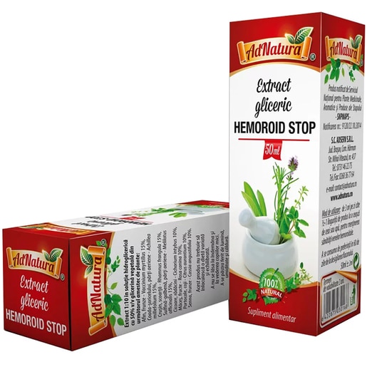 Supliment alimentar Extract Gliceric Hemoroid Stop, 50 ml, ADNATURA Supliment alimentar Extract Gliceric Hemoroid Stop, 50 ml, ADNATURA