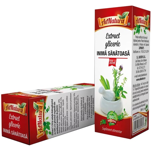 Supliment alimentar Extract Gliceric Inima Sanatoasa, 50 ml, ADNATURA Supliment alimentar Extract Gliceric Inima Sanatoasa, 50 ml, ADNATURA