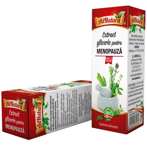 Supliment alimentar Extract Gliceric Menopauza, 50 ml, ADNATURA Supliment alimentar Extract Gliceric Menopauza, 50 ml, ADNATURA