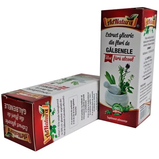 Supliment alimentar Extract Gliceric Galbenele, 50 ml, ADNATURA Supliment alimentar Extract Gliceric Galbenele, 50 ml, ADNATURA