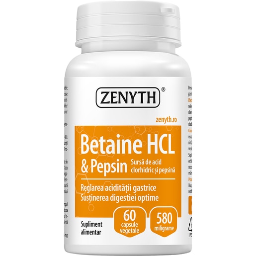 Supliment Betaine HCL si Pepsin, 60 capsule, ZENYTH Supliment Betaine HCL si Pepsin, 60 capsule, ZENYTH