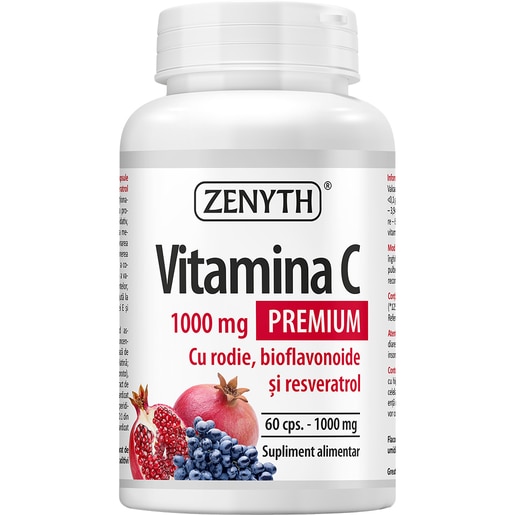 Supliment Vitamina C Premium cu Rodie Bioflavonoide si Resveratrol 1000 mg, 60 capsule, ZENYTH Supliment Vitamina C Premium cu Rodie Bioflavonoide si Resveratrol 1000 mg, 60 capsule, ZENYTH