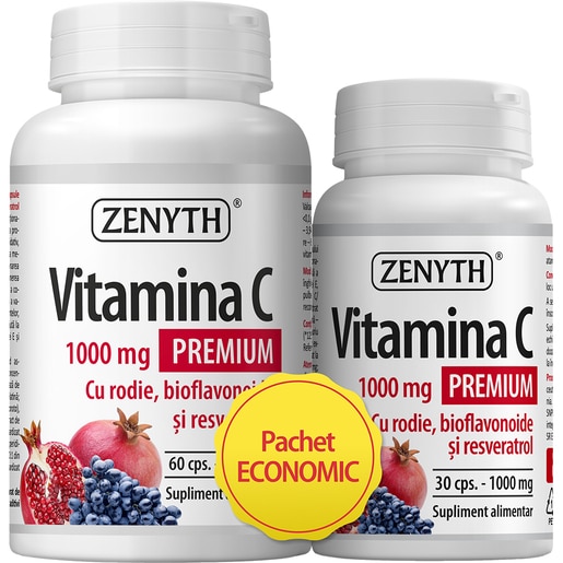 Supliment Pachet Vitamina C Rodie Premium 1000 mg, 90 capsule, ZENYTH Supliment Pachet Vitamina C Rodie Premium 1000 mg, 90 capsule, ZENYTH