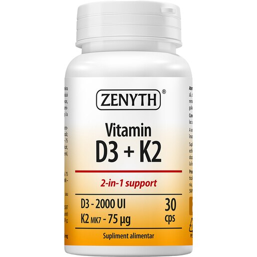 Supliment Vitamin D3-2000 UI + K2-75 MCG, 30 capsule, ZENYTH Supliment Vitamin D3-2000 UI + K2-75 MCG, 30 capsule, ZENYTH