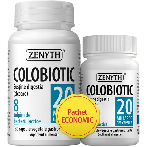 Supliment Pachet Colobiotic-probiotic 30 Cps + 10 Cps, 40 capsule, ZENYTH Supliment Pachet Colobiotic-probiotic 30 Cps + 10 Cps, 40 capsule, ZENYTH