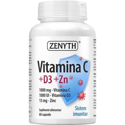 Supliment Vitamina C + D3 + Zn, 60 capsule, ZENYTH Supliment Vitamina C + D3 + Zn, 60 capsule, ZENYTH
