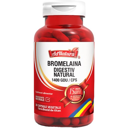 Supliment alimentar Bromelaina Digestiv Natural 1400 GDU, 30 capsule, ADNATURA Supliment alimentar Bromelaina Digestiv Natural 1400 GDU, 30 capsule, ADNATURA