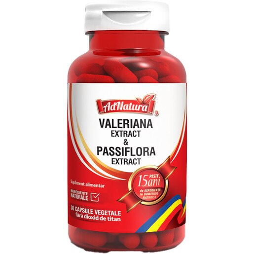 Supliment alimentar Valeriana Extract si Passiflora Extract, 30 capsule, ADNATURA Supliment alimentar Valeriana Extract si Passiflora Extract, 30 capsule, ADNATURA