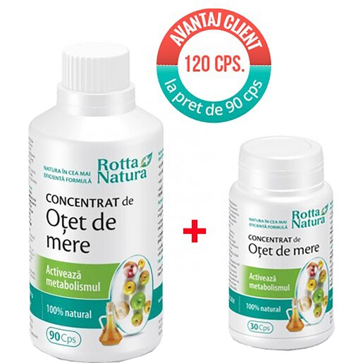 Supliment alimentar Pachet Concentrat de Otet de mere, 120 capsule, ROTTA NATURA Supliment alimentar Pachet Concentrat de Otet de mere, 120 capsule, ROTTA NATURA
