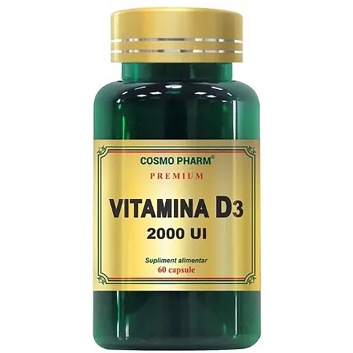 Supliment alimentar Vitamina D3 2000 UI, 60 capsule, COSMO PHARM Supliment alimentar Vitamina D3 2000 UI, 60 capsule, COSMO PHARM