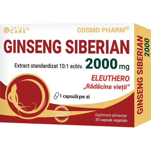 Supliment alimentar Ginseng Siberian 2000 mg, 30 capsule, COSMO PHARM Supliment alimentar Ginseng Siberian 2000 mg, 30 capsule, COSMO PHARM