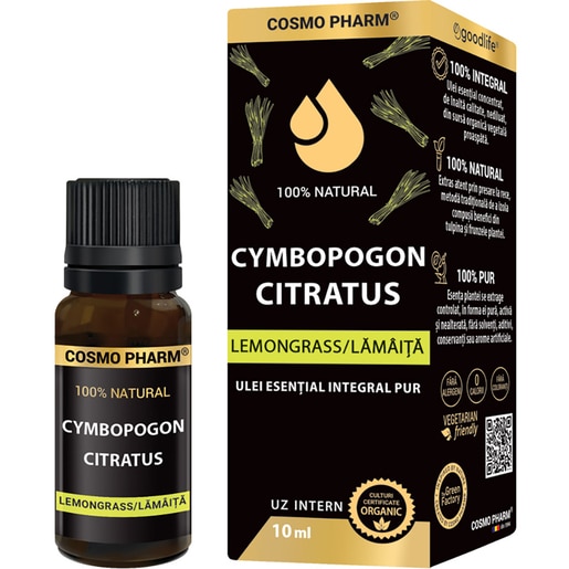 Ulei esential Lemongrass, 10 ml, COSMO PHARM Ulei esential Lemongrass, 10 ml, COSMO PHARM
