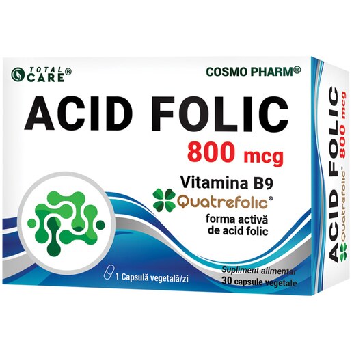 Supliment alimentar Acid Quatrefolic 800 mcg, 30 capsule, COSMO PHARM Supliment alimentar Acid Quatrefolic 800 mcg, 30 capsule, COSMO PHARM