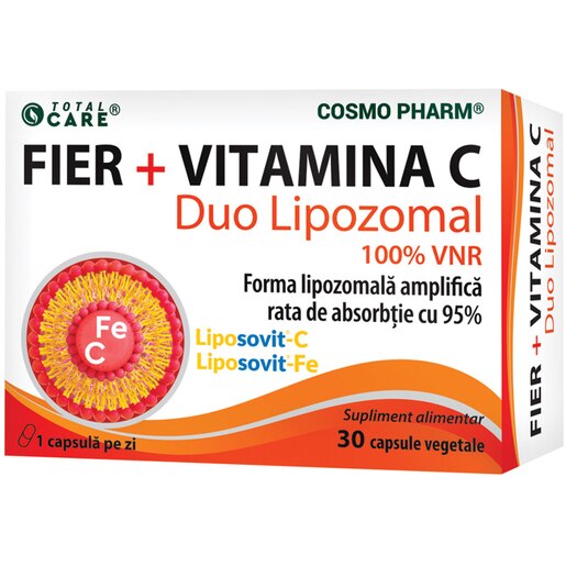 Supliment alimentar Fier Vitamina C Duo Lipozomal, 30 capsule, COSMO PHARM Supliment alimentar Fier Vitamina C Duo Lipozomal, 30 capsule, COSMO PHARM