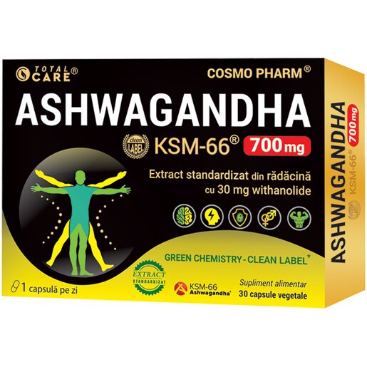 Supliment alimentar KSM-66 Ashwagandha 700 mg, 30 capsule, COSMO PHARM Supliment alimentar KSM-66 Ashwagandha 700 mg, 30 capsule, COSMO PHARM