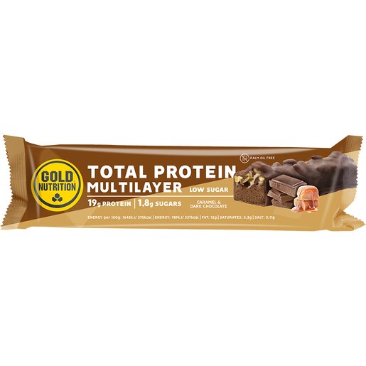Baton proteic Total Protein Multilayer Low Sugar, caramel si ciocolata neagra, 60 g x 10 buc, GOLDNUTRITION Baton proteic Total Protein Multilayer Low Sugar, caramel si ciocolata neagra, 60 g x 10 buc, GOLDNUTRITION