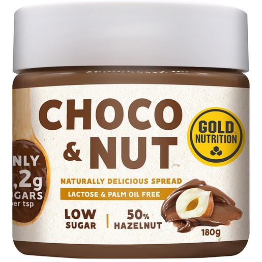 Crema tartinabila Choco&Nut Low Sugar, 180 g, GOLDNUTRITION Crema tartinabila Choco&Nut Low Sugar, 180 g, GOLDNUTRITION