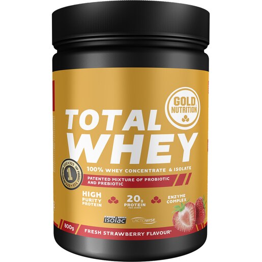 Pudra proteica Total Whey, capsuni, 800 g, GOLDNUTRITION Pudra proteica Total Whey, capsuni, 800 g, GOLDNUTRITION