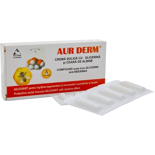 Supozitoare Aur Derm Glicerina, 1.5 g x 10 bucati, LAUR MED Supozitoare Aur Derm Glicerina, 1.5 g x 10 bucati, LAUR MED