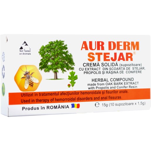 Supozitoare Aur Derm Stejar, 1.5 g x 10 bucati, LAUR MED Supozitoare Aur Derm Stejar, 1.5 g x 10 bucati, LAUR MED