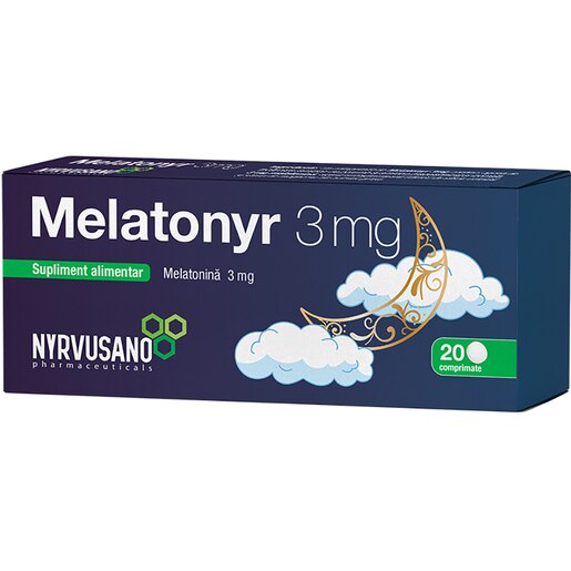 Supliment alimentar Melatonyr 3 mg, 20 comprimate, NYRVUSANO Supliment alimentar Melatonyr 3 mg, 20 comprimate, NYRVUSANO