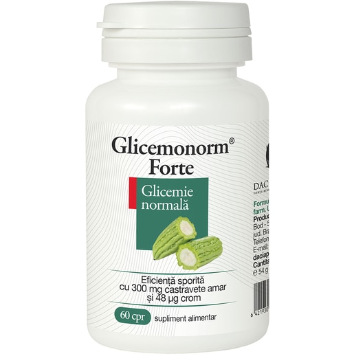 Supliment alimentar Glicemonorm Forte, 60 comprimate, DACIA PLANT Supliment alimentar Glicemonorm Forte, 60 comprimate, DACIA PLANT