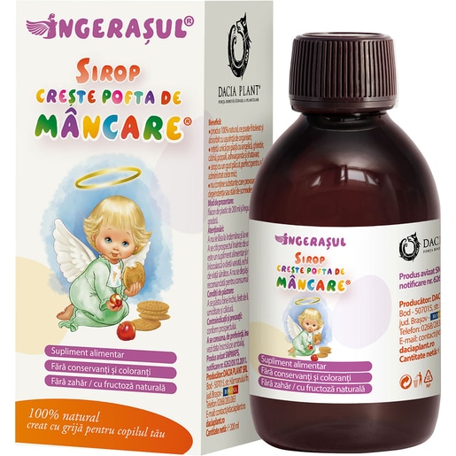 Supliment alimentar Sirop Creste pofta de mancare Ingerasul, 200 ml, DACIA PLANT Supliment alimentar Sirop Creste pofta de mancare Ingerasul, 200 ml, DACIA PLANT