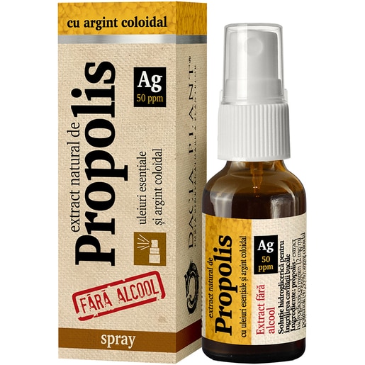 Supliment alimentar Spray Propolis Cu Argint Coloidal, 20 ml, DACIA PLANT Supliment alimentar Spray Propolis Cu Argint Coloidal, 20 ml, DACIA PLANT
