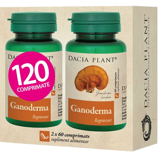 Pachet supliment alimentar Ganoderma, 2 x 60 comprimate, DACIA PLANT Pachet supliment alimentar Ganoderma, 2 x 60 comprimate, DACIA PLANT