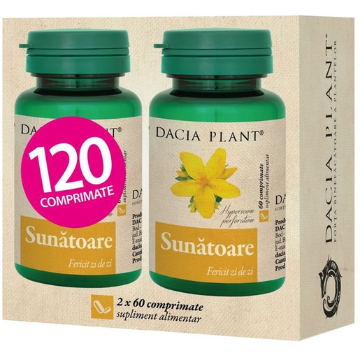Pachet supliment alimentar Sunatoare, 2 x 60 comprimate, DACIA PLANT Pachet supliment alimentar Sunatoare, 2 x 60 comprimate, DACIA PLANT