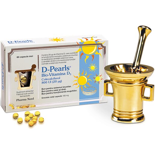 Supliment alimentar D-Pearls Bio-Vitamina D3 800UI, 80 capsule moi, PHARMA NORD Supliment alimentar D-Pearls Bio-Vitamina D3 800UI, 80 capsule moi, PHARMA NORD
