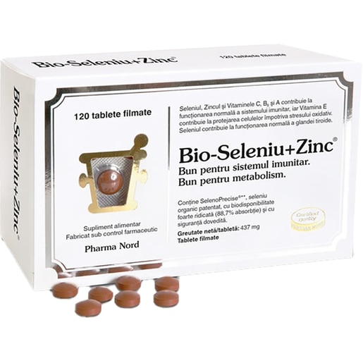 Supliment alimentar Bio-Seleniu + Zinc, 120 tablete filmate, PHARMA NORD Supliment alimentar Bio-Seleniu + Zinc, 120 tablete filmate, PHARMA NORD