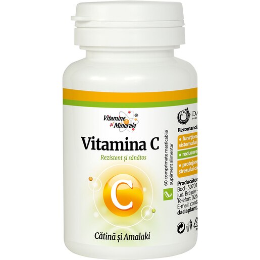 Supliment alimentar Vitamina C din Catina si Amalaki, 60 comprimate, DACIA PLANT Supliment alimentar Vitamina C din Catina si Amalaki, 60 comprimate, DACIA PLANT