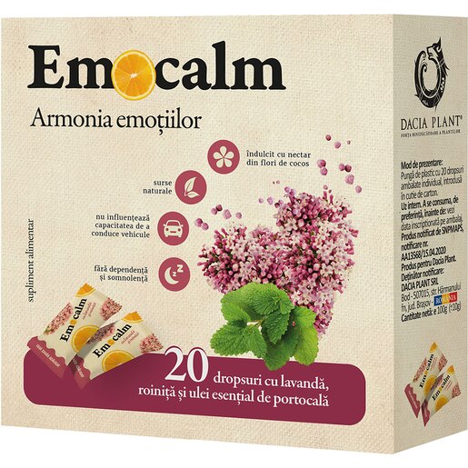 Supliment alimentar Emocalm, 20 dropsuri, DACIA PLANT Supliment alimentar Emocalm, 20 dropsuri, DACIA PLANT