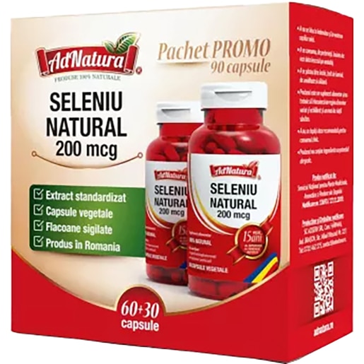 Supliment alimentar Seleniu Natural, 60 + 30 capsule, AD NATURA Supliment alimentar Seleniu Natural, 60 + 30 capsule, AD NATURA