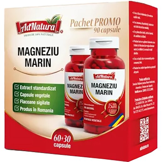 Supliment alimentar Magneziu Marin, 60 + 30 capsule, AD NATURA Supliment alimentar Magneziu Marin, 60 + 30 capsule, AD NATURA