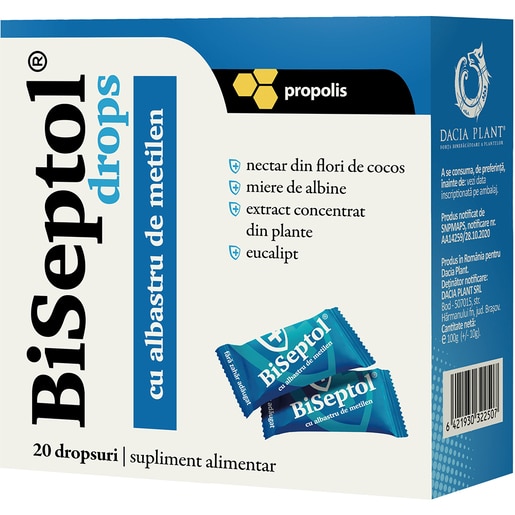 Supliment alimentar Biseptol, 20 dropsuri, DACIA PLANT Supliment alimentar Biseptol, 20 dropsuri, DACIA PLANT