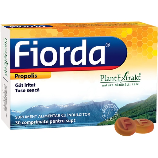 Supliment alimentar Fiorda cu aroma de propolis, 30 comprimate, PLANTEXTRAKT Supliment alimentar Fiorda cu aroma de propolis, 30 comprimate, PLANTEXTRAKT